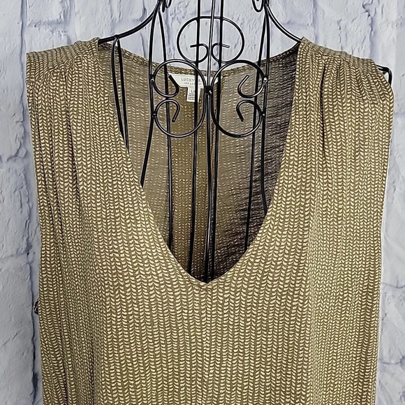 LUCKY BRAND Cream and Green‎ Abstract Sleeveless Blouse Large - Picture 2 of 5